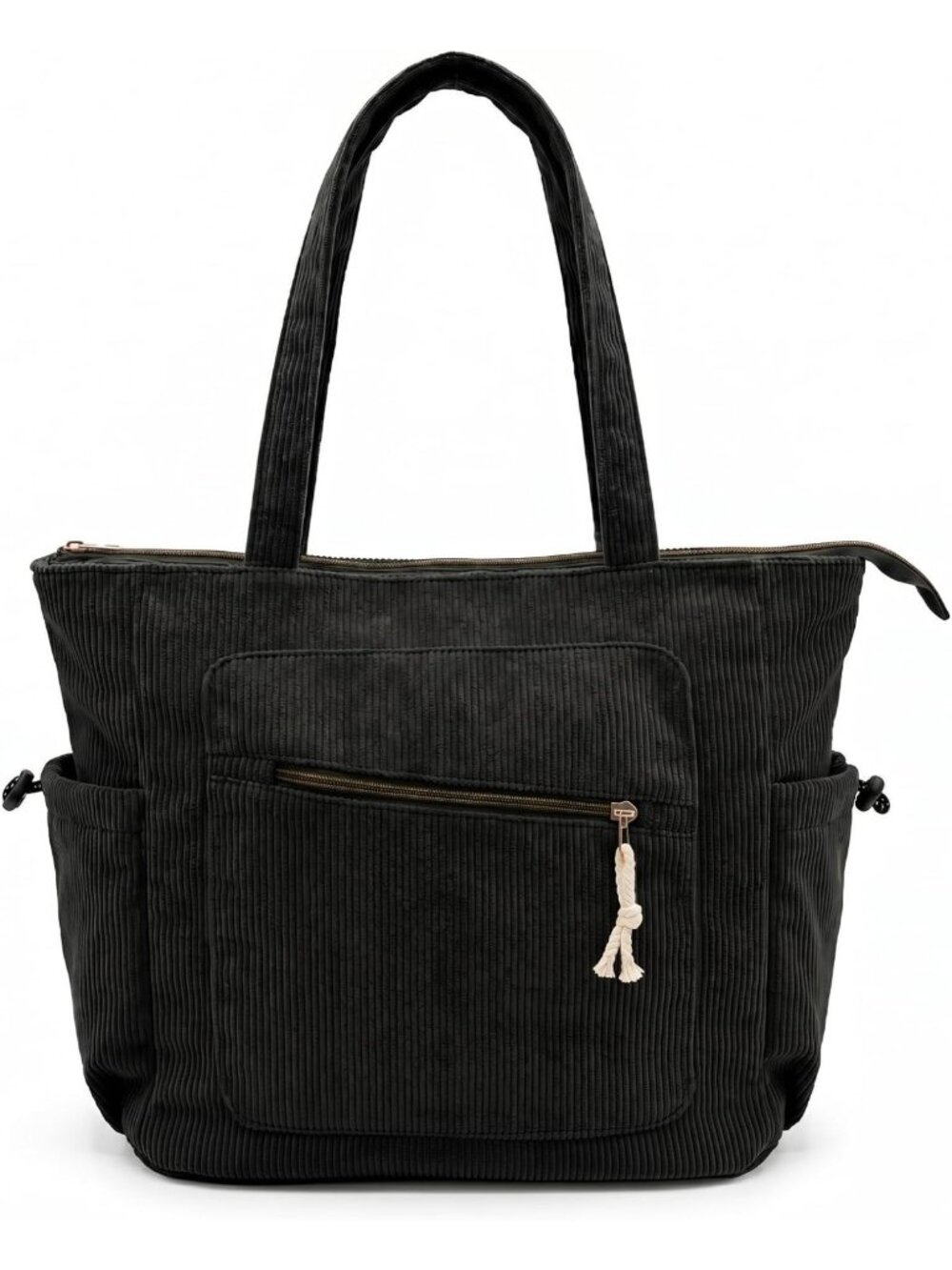 Ribbed Shoulder Tote Bag for Women | Soft Fabric, Zip Side Pockets, Stylish
